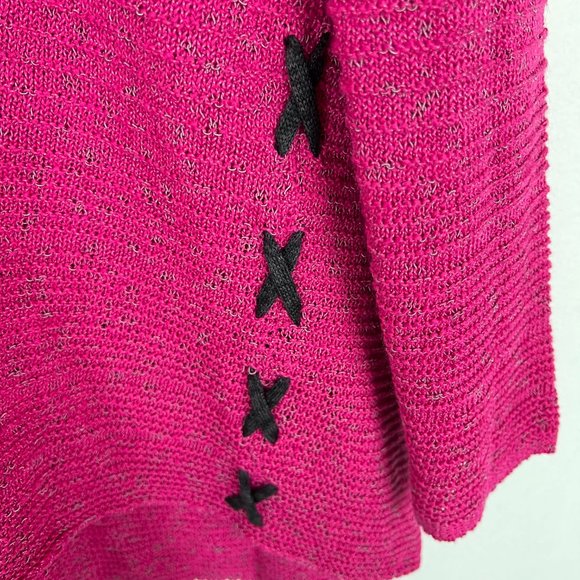 NWT NIC+ZOE Crossstitch Sweater Pink Lace Up Size Medium M NEW - Picture 6 of 13